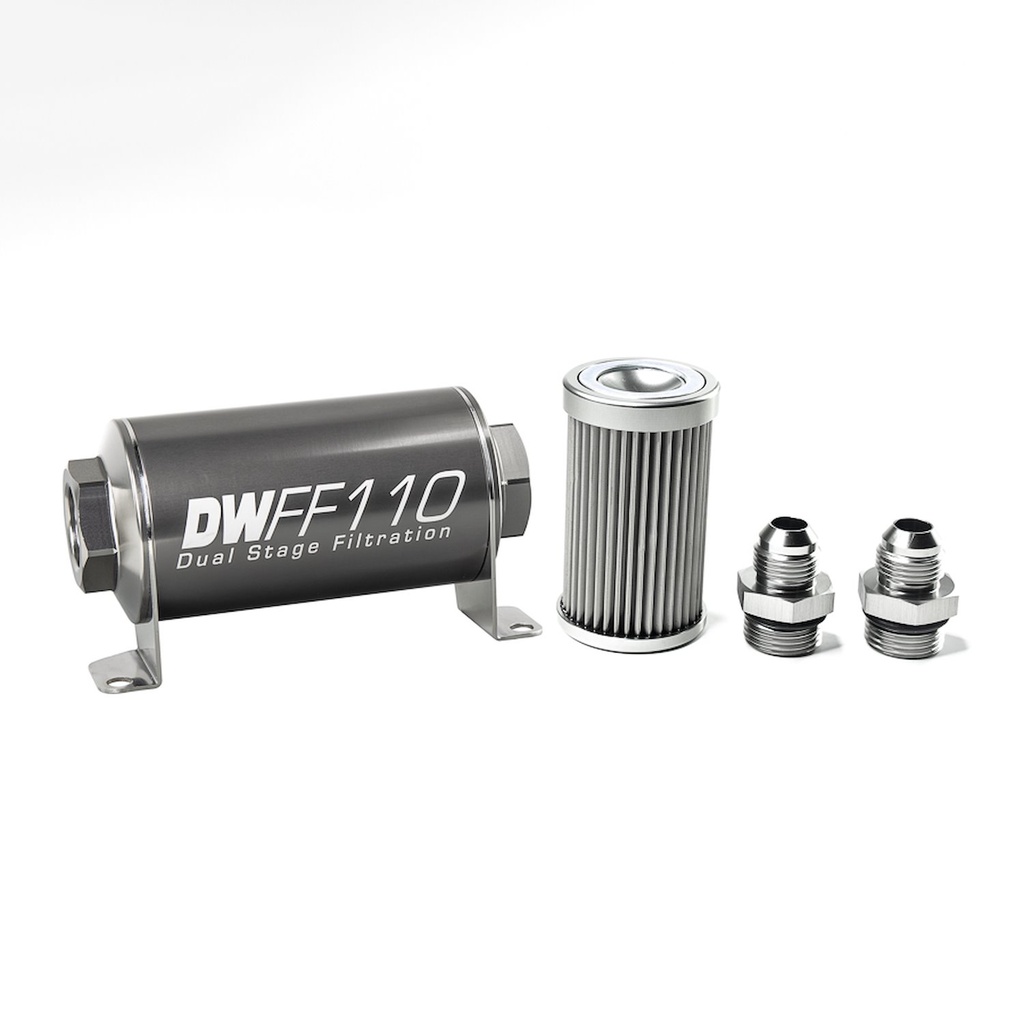 DeatschWerks 803110010K8: 803110010K8 In-line fuel filter element and housing kit stainless steel 10 micron -8AN 110mm. Universal