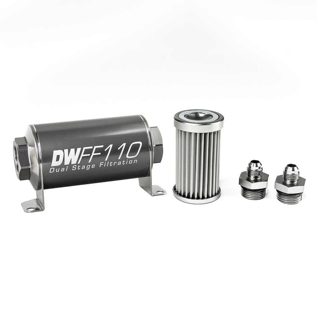 DeatschWerks 803110005K6: 803110005K6 In-line fuel filter element and housing kit stainless steel 5 micron -6AN 110mm. Universal