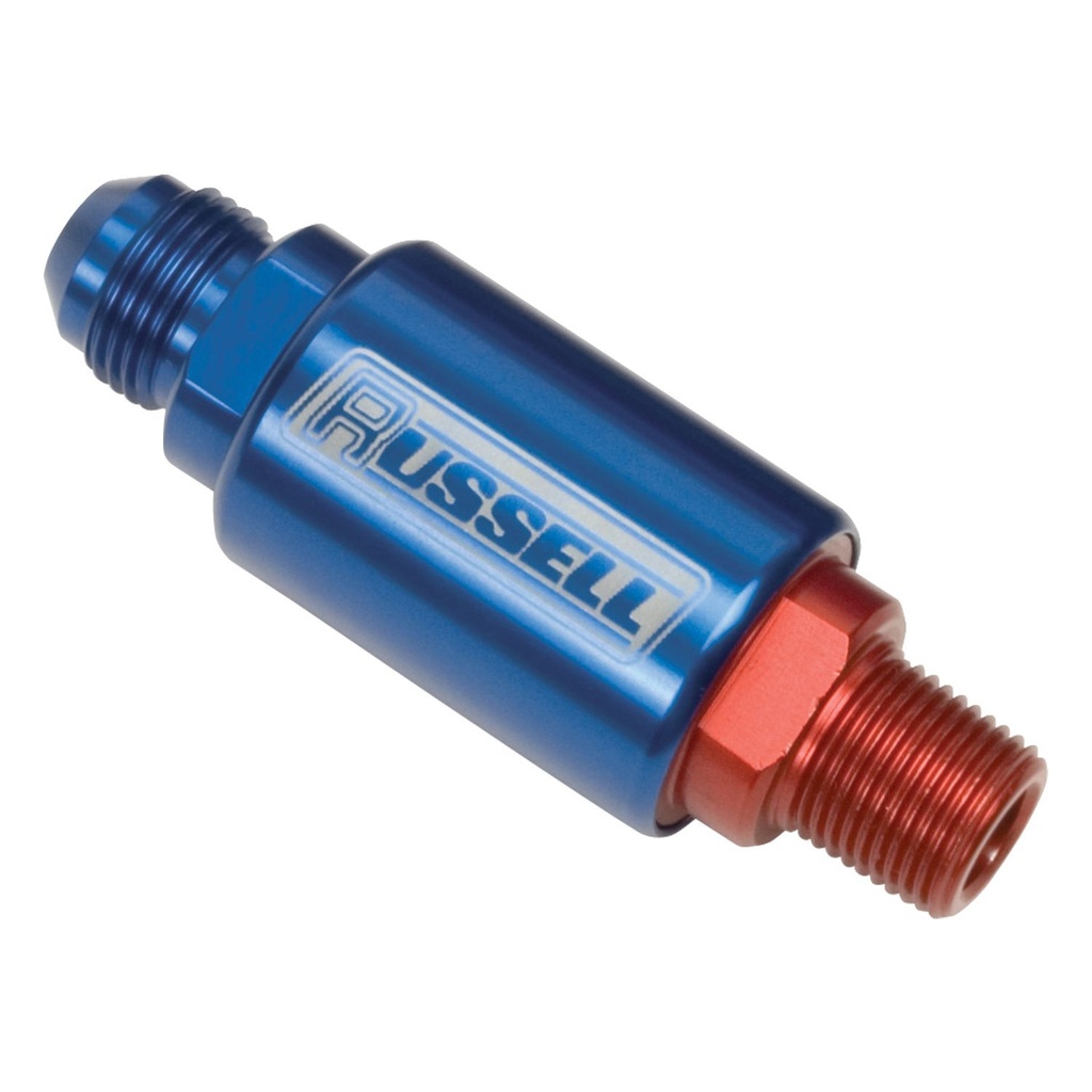 Russell 650190: Competition Fuel Filter -06 AN Male Inlet / 3/8" NPT Male Outlet