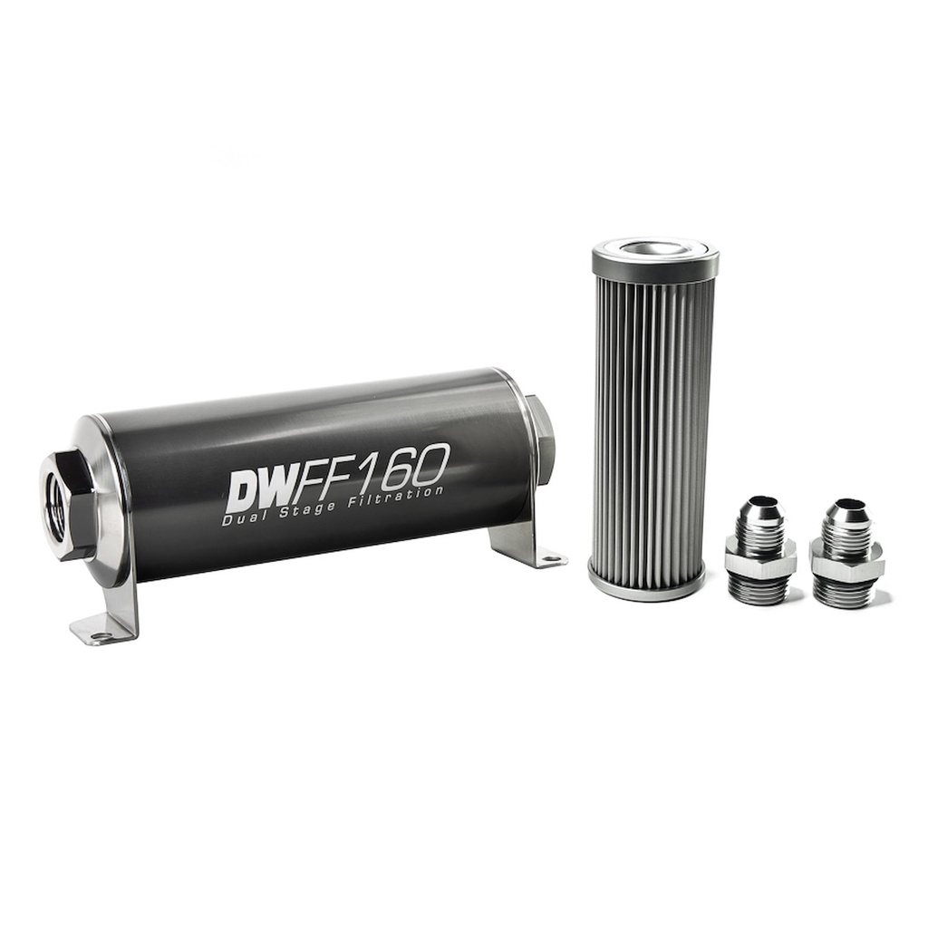 DeatschWerks 803160010K8: 803160010K8 In-line fuel filter element and housing kit stainless steel 10 micron -8AN 160mm. Universal