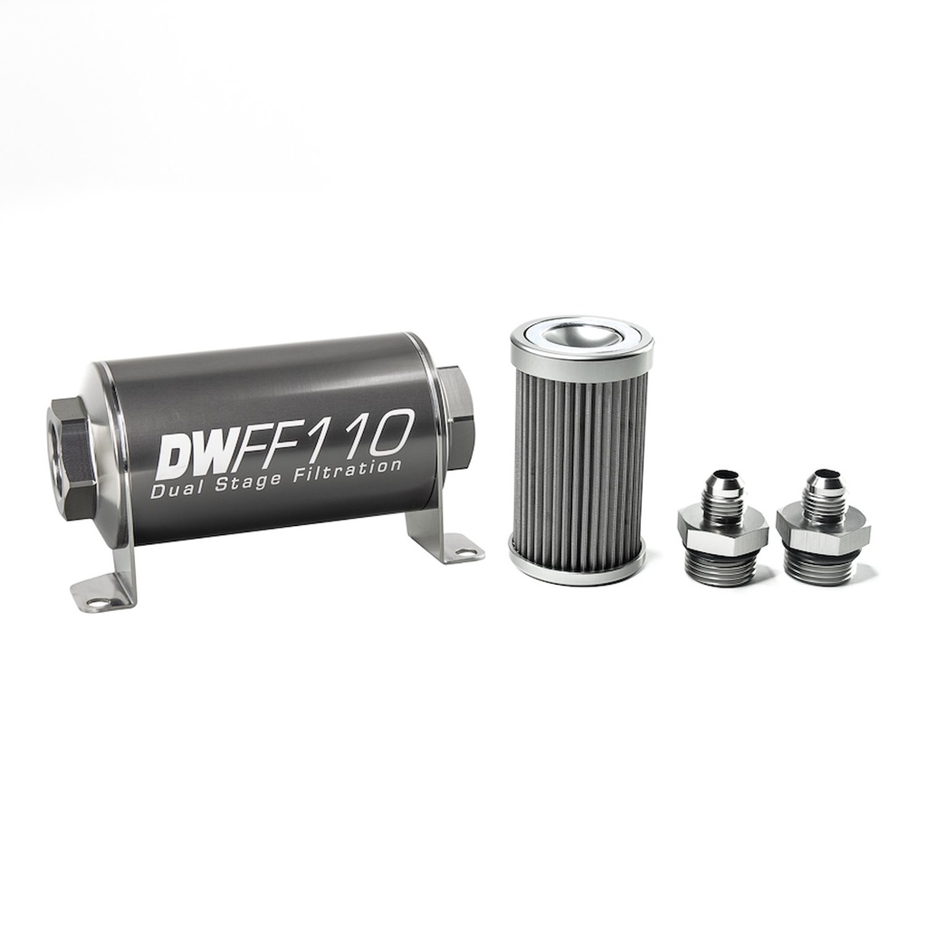 DeatschWerks 803110040K6: 803110040K6 In-line fuel filter element and housing kit stainless steel 40 micron -6AN 110mm. Universal