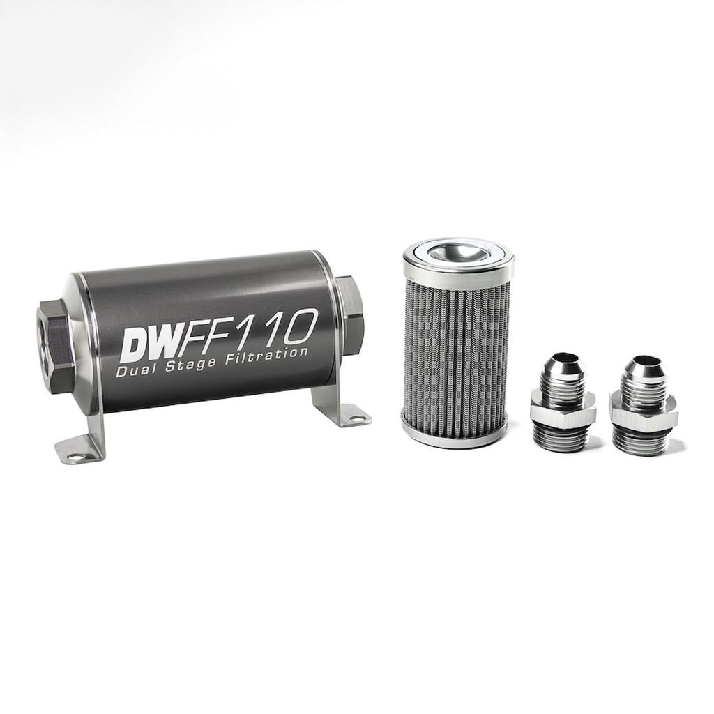 DeatschWerks 803110100K8: 803110100K8 In-line fuel filter element and housing kit stainless steel 100 micron -8AN 110mm. Universal