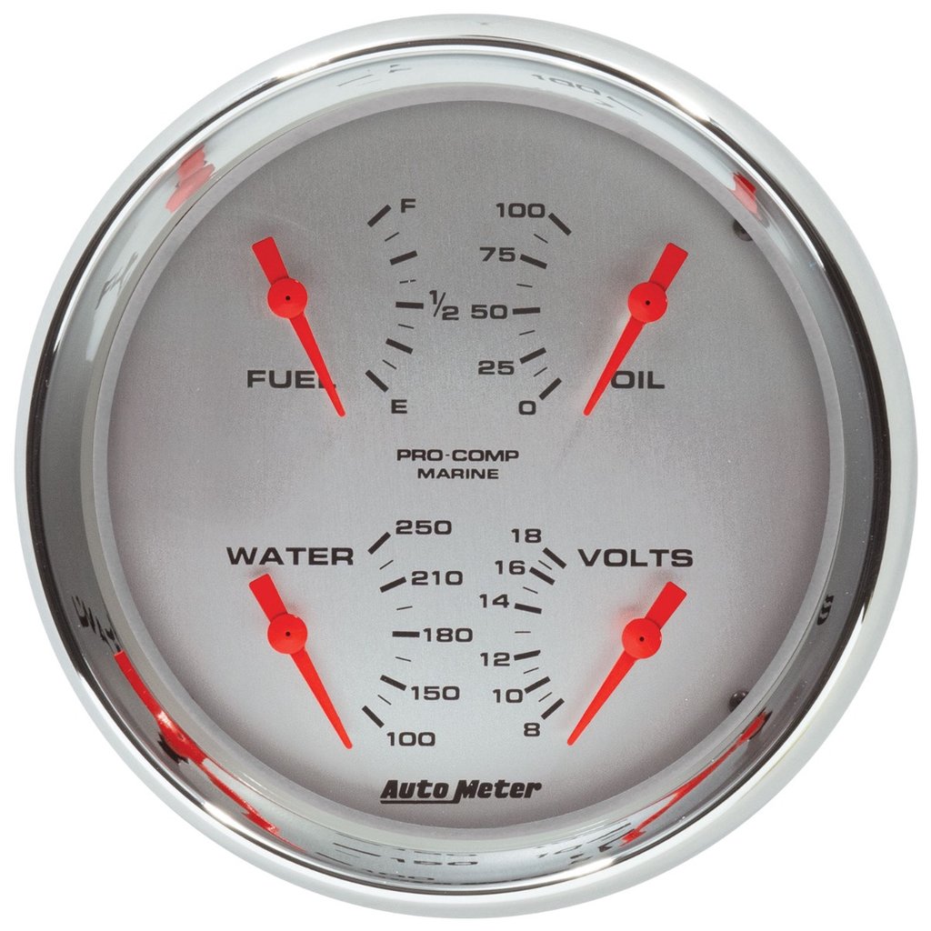 AutoMeter 5" QUAD GAUGE, 100 PSI/100-250 °F/8-18V/240-33 Ω, MARINE CHROME