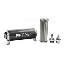 DeatschWerks 803160010K38: 803160010K38 In-line fuel filter element and housing kit stainless steel 10 micron 3/8in hose barb 160mm. Universal