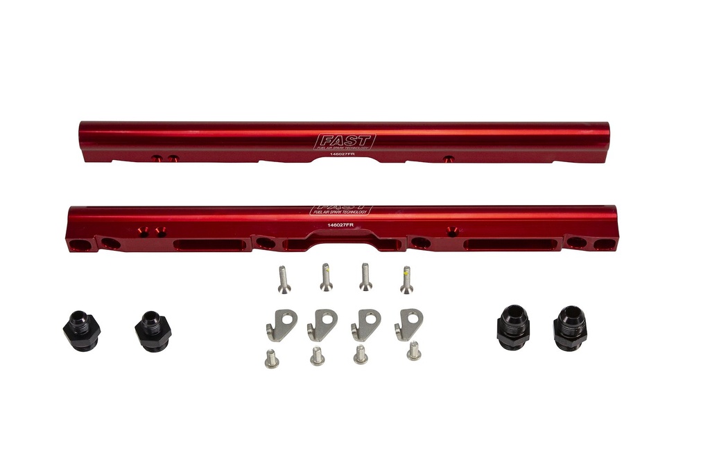 FAST 146027-KIT: LSXR Billet Fuel Rail Kit LS3/LS7 Red with Fittings, O-Rings, Hardware