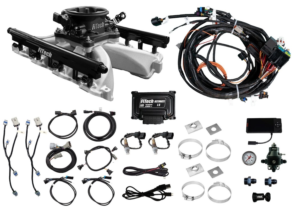 FITech Fuel Injection 37015: 37015 Ultra Port LS 750HP EFI System w/ LS1 Intake [Black Finish]