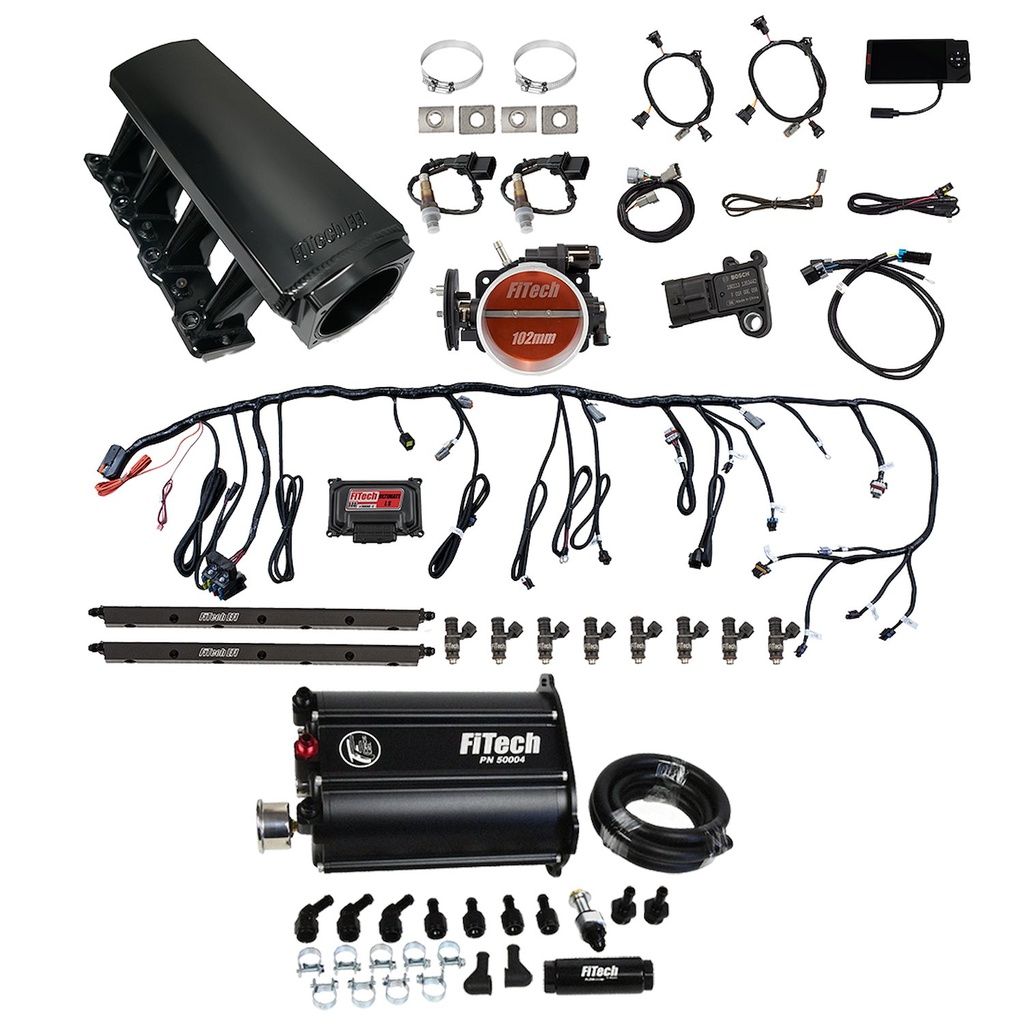 FITech Fuel Injection 75209: 75209 Ultimate LS 750 HP EFI System With Long Runner Cathedral Intake, Transmission Control & Force Fuel Master Kit