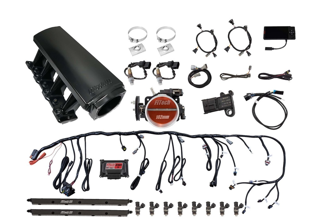 FITech Fuel Injection 70009: 70009 Ultimate LS EFI Induction System LS1/LS2/LS6 750 HP with Transmission Control & Long Runner Cathedral