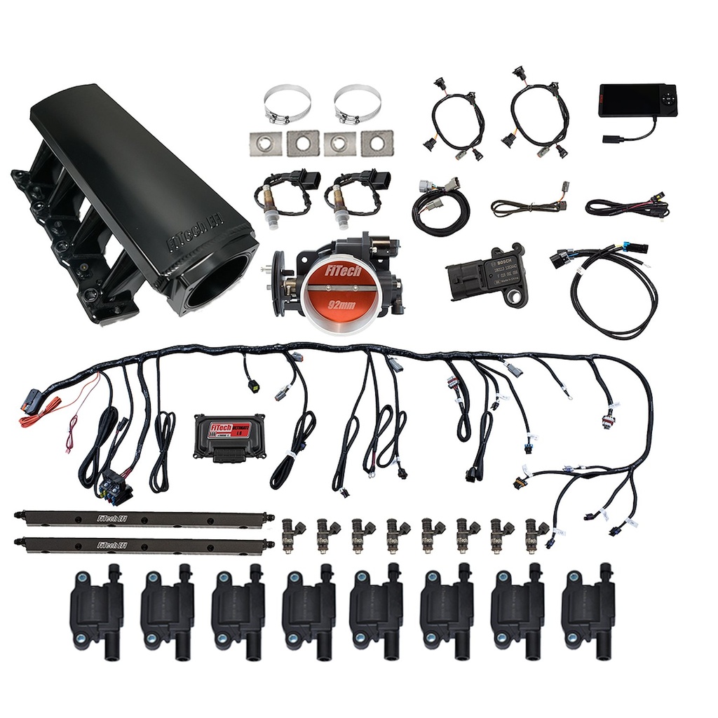 FITech Fuel Injection 78007: 78007 Ultimate LS 500 HP EFI System With Long Runner Cathedral Intake,Transmission Control & LS3 Coil Pack Set