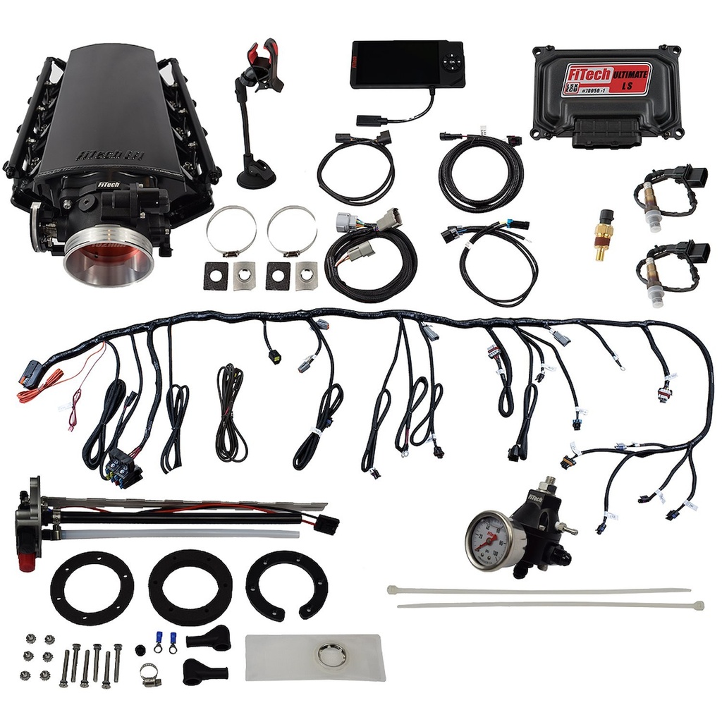 FITech Fuel Injection 76201: 76201 Ultimate LS 500 HP EFI System With Short Cathedral Intake, In Tank 340 LPH Pump Module & Go Fuel Regulator Master Kit