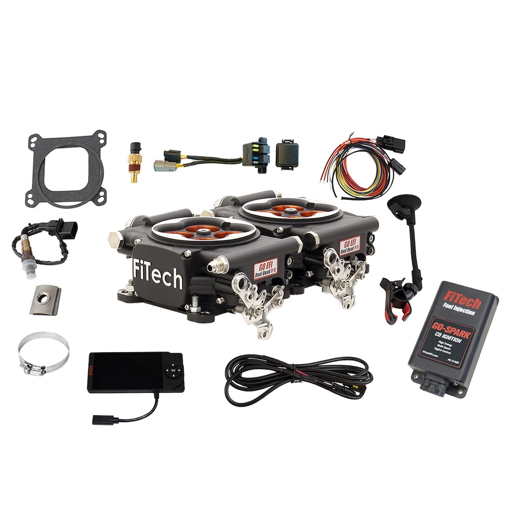 FITech Fuel Injection 93064: Go EFI 2x4 1200 HP Power Adder Throttle Body Fuel Injection Master Kit [with CDI Box] Matte Black