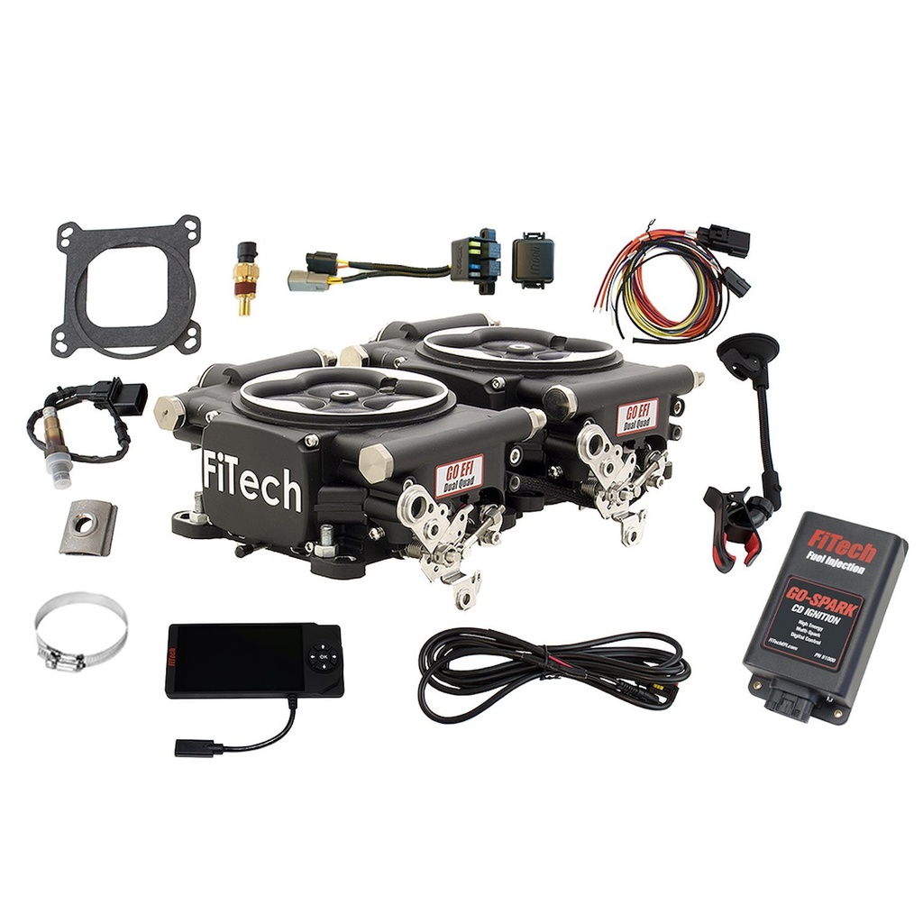FITech Fuel Injection 93062: Go EFI 2x4 625 HP Dual Quad Throttle Body Fuel Injection Master Kit [with CDI Box] Matte Black