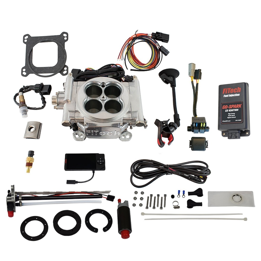 FITech Fuel Injection 93601: Go EFI-4 600 HP Throttle Body Fuel Injection Master Kit [With Go-Fuel Universal In-Tank Pump Module 340 LPH & CDI Box] Bright Al