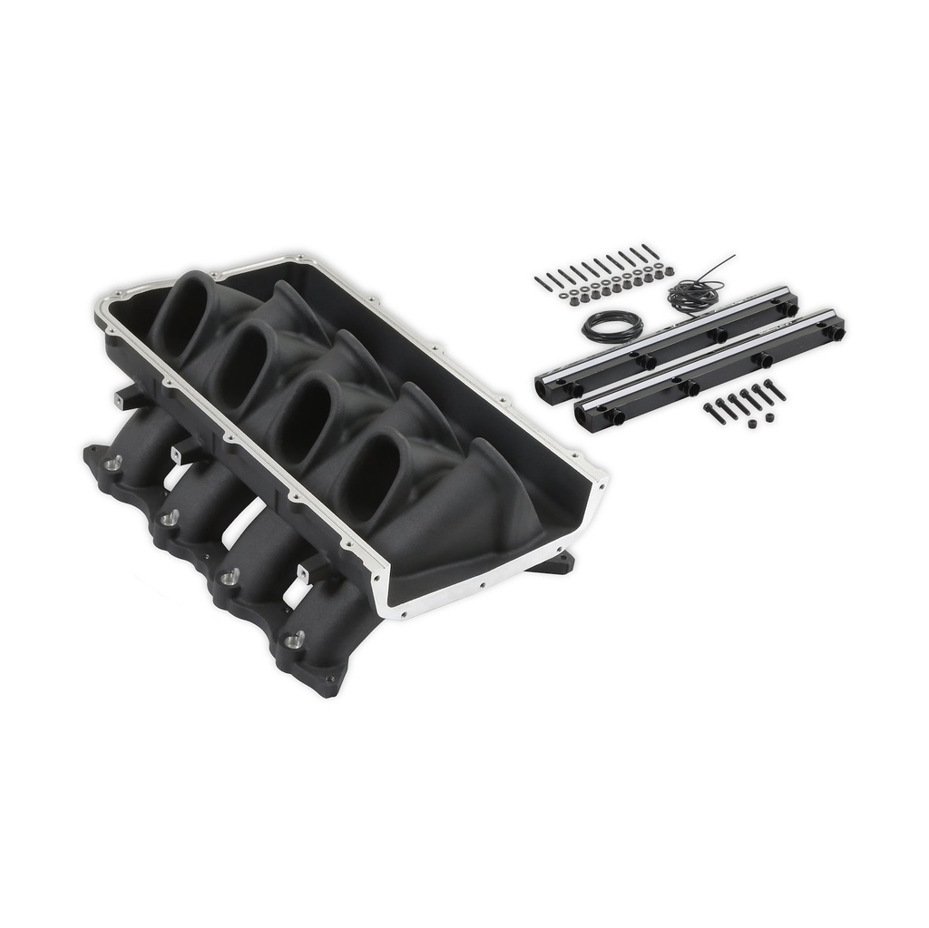 Holley 300-921BK: 300-921BK Ultra Lo-Ram Modular Intake Manifold Base w/Fuel Rails for Ford Coyote Engines (Black)