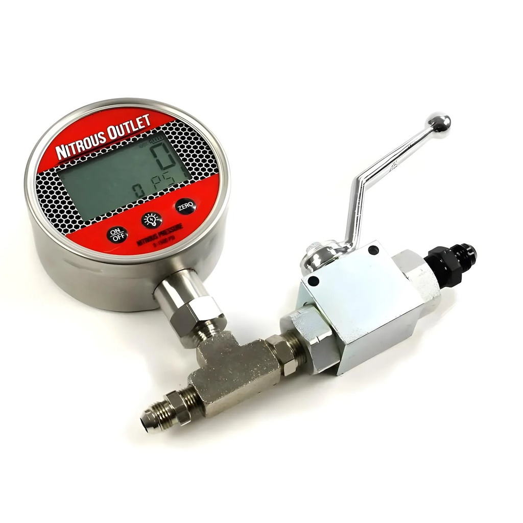 Nitrous Outlet 00-63016-6: 00-63016-6 Digital Inline Nitrous Pressure Gauge, 6AN Shut Off Valve