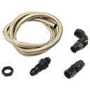 Nitrous Outlet 00-35041-B: 00-35041-B 8AN Pressure Relief Kit, 90-Degree to 90-Degree Bulk Head/3' Steel Braided Hose/Black Fittings