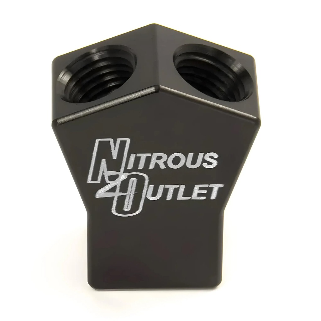 Nitrous Outlet 00-01710: 00-01710 1/4 in. NPT High Flow Y Distribution Block, 1 Female in/2 Female out