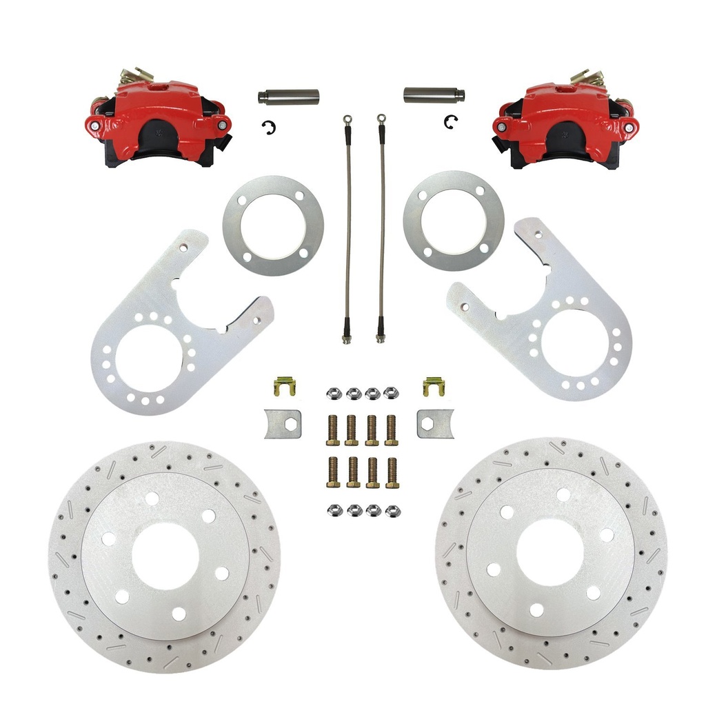 Leed Brakes RRC6006X: RRC6006X Brake Conversion Kit, Rear Disc Brake Kit w/Drilled Rotors & Red Powder Coated Calipers