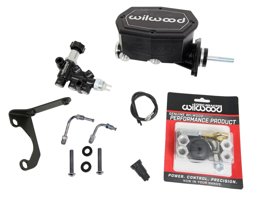 Wilwood 261-15523-BK: 261-15523-BK Compact Tandem Master Cylinder Kit w/Mustang Pushrod 15/16 in. Bore [Black E-Coat Finish]