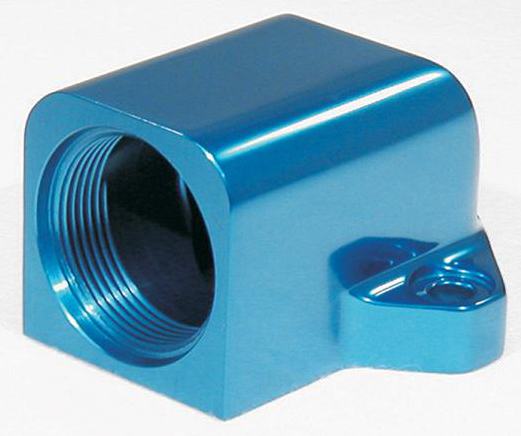 Meziere WN0013B: WN0013B Water Neck for Big Block Ford [90 Degree, Blue Anodized]