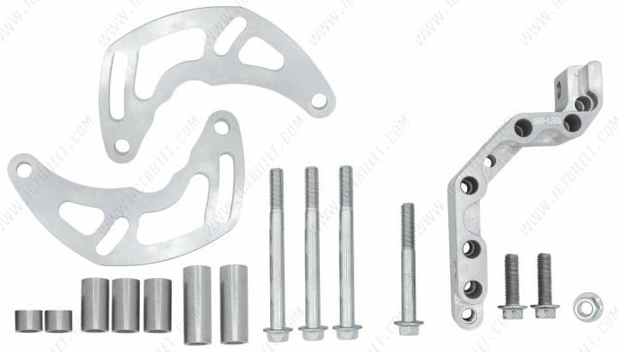 ICT Billet 551177LS0-2: Low Mount Alternator Bracket for GM LS Engines w/Camaro Crank Pulley Spacing and Electric or Remote Water Pump or Motor Plate