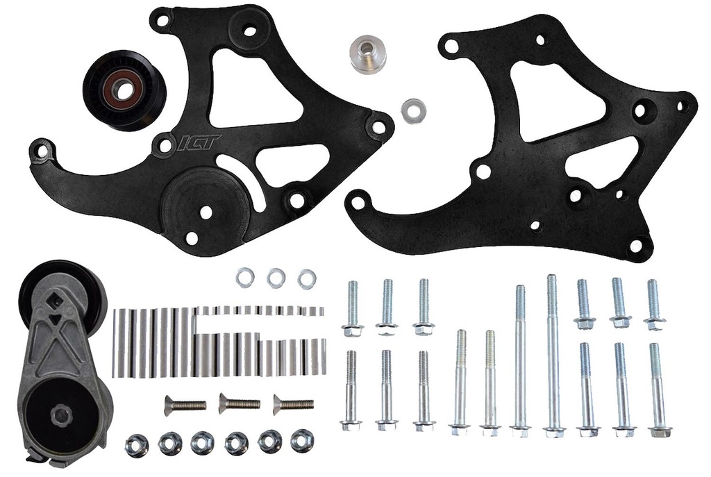 ICT Billet 551474-1B: 551474-1B Heavy-Duty A/C Compressor Bracket Kit for GM LS Engines w/Corvette Crank Pulley Spacing [Black]