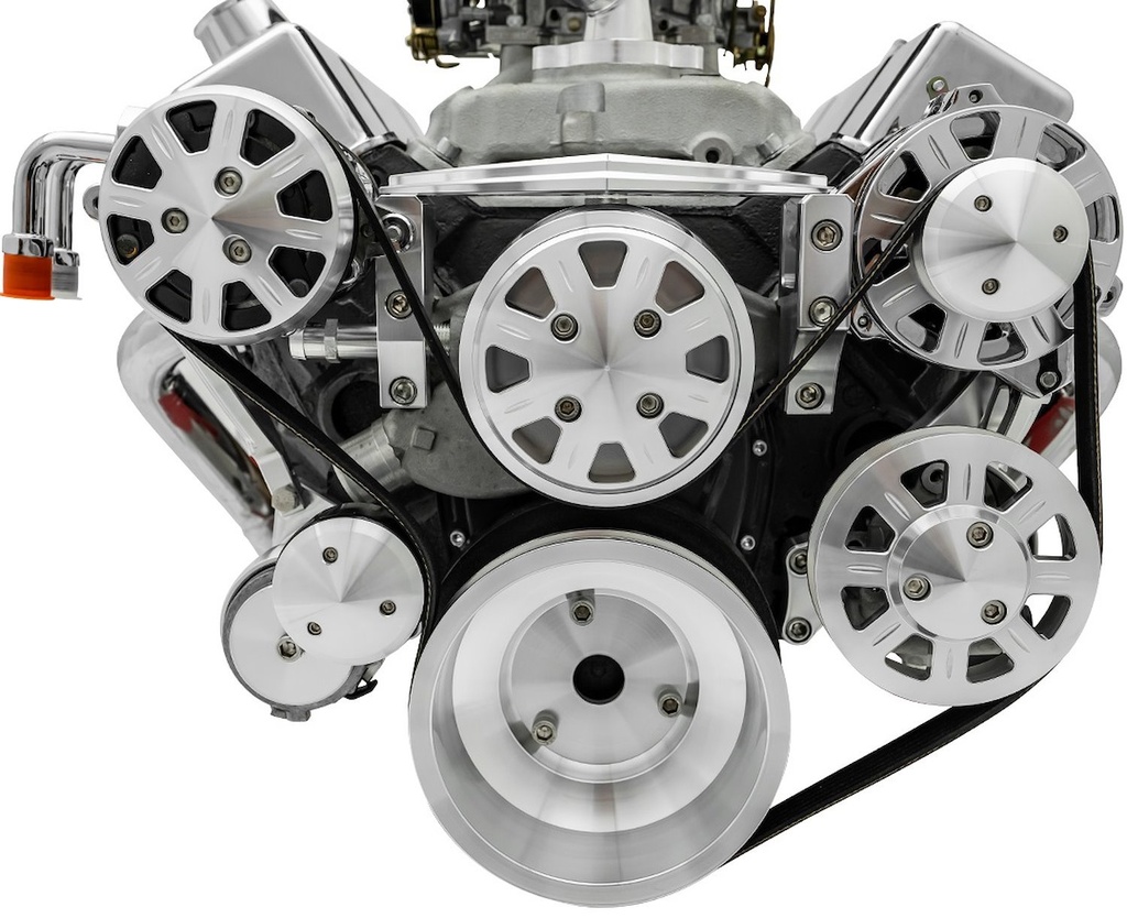 March Performance 20260: 20260 Small Block Chevy Clear Powder-Coat Ultra Track Serpentine Kit (AC/PS/ALT)