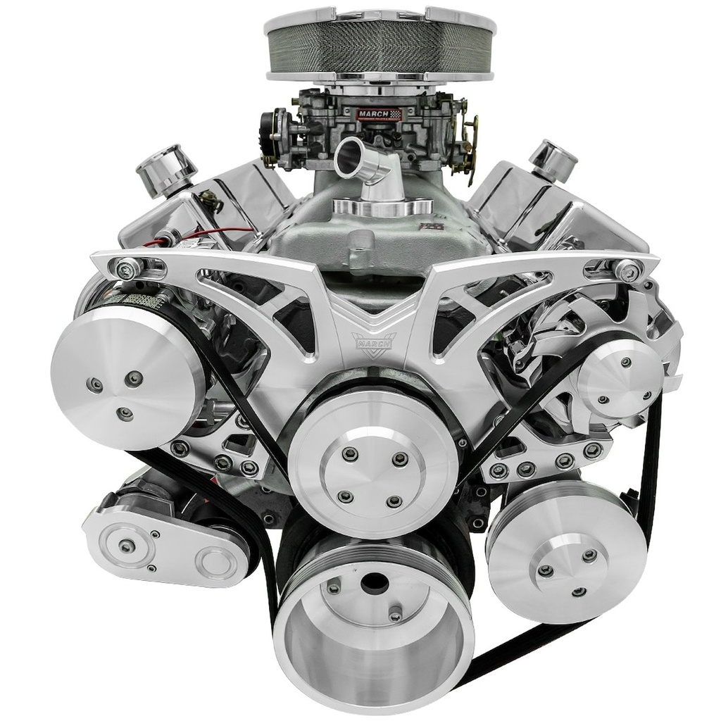 March Performance 21150: 21150 Small Block Chevy Clear Powder-Coat Style Track Serpentine Kit (AC/PS/ALT)