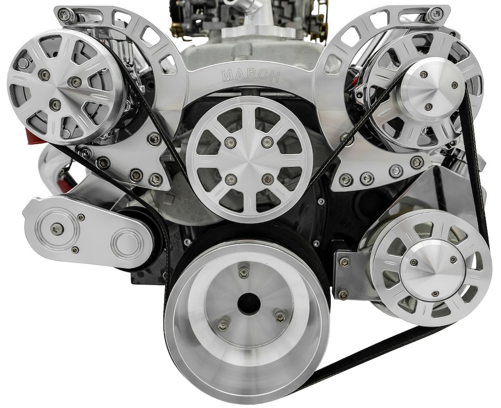March Performance 21620: 21620 Small Block Chevy Clear Powder Coat Sport Track Serpentine Kit (AC/PS/ALT)