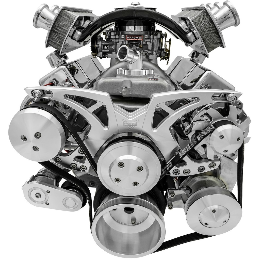 March Performance 21250: 21250 Big Block Chevy Clear Powder-Coat Style Track Serpentine Kit (AC/PS/ALT)