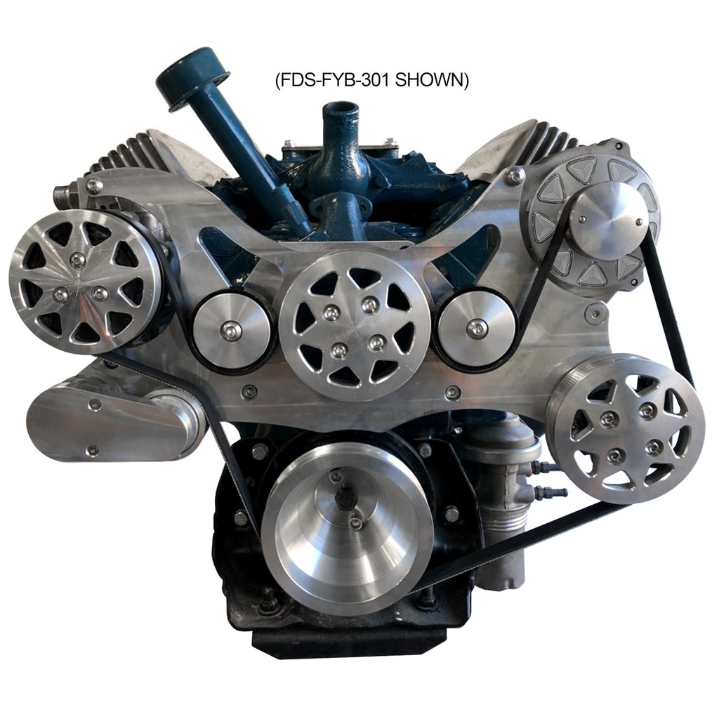 All American Billet FDS-FYB-351: FDS-FYB-351 Front Drive System for Ford FE [w/ On Board PS Reservoir, Machined Finish, w/ AC and Power Steering]