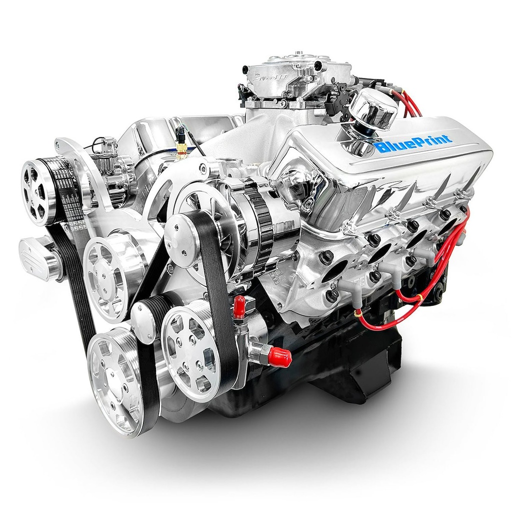 Blueprint Engines BP4967CTFK: BP4967CTFK GM Compatible Big Block Chevy 496 ci. Deluxe Dressed Fuel Injected Crate Engine w/Polished Pulley Kit [600 HP]