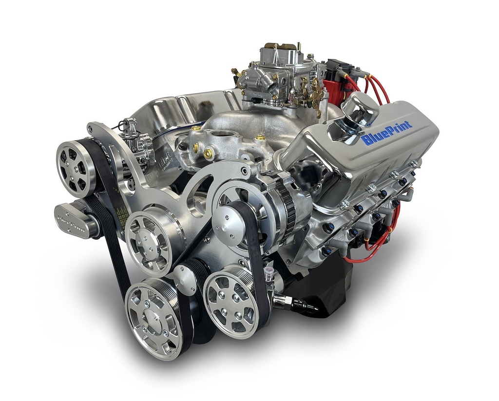 Blueprint Engines BP454CTCK: BP454CTCK GM Compatible Big Block Chevy 454 ci. Deluxe Dressed Carbureted Crate Engine w/Polished Pulley Kit [460 HP]