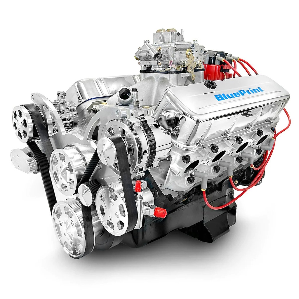 Blueprint Engines BP4967CTCK: BP4967CTCK GM Compatible Big Block Chevy 496 ci. Deluxe Dressed Carbureted Crate Engine w/Polished Pulley Kit [600 HP]