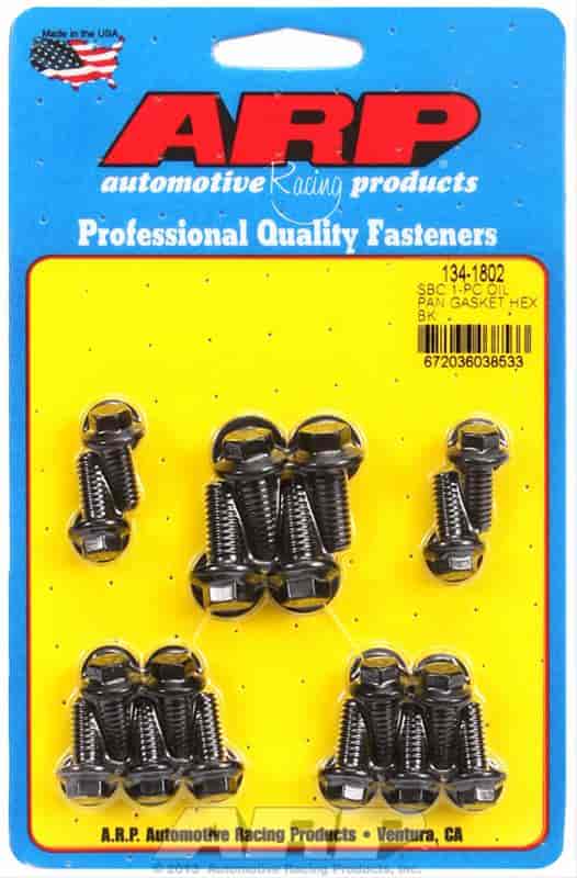 ARP 134-1802: Black Oxide Oil Pan Bolts Small Block Chevy With 1-Piece Rubber Gasket Hex Head