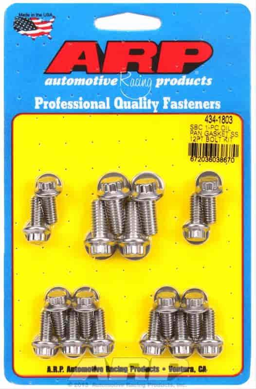 ARP 434-1803: Stainless Steel Oil Pan Bolts Small Block Chevy With 1-Piece Rubber Gasket