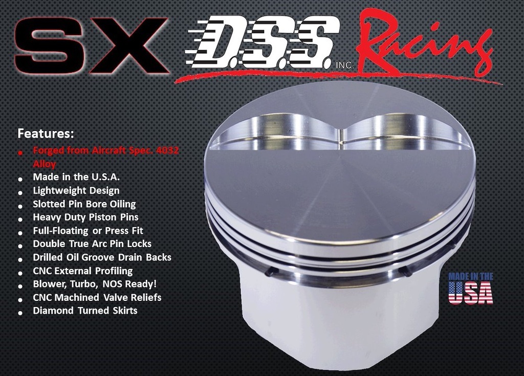 DSS Racing 8883-4000: 8883-4000 SX-Series Dish Top Piston Set for 1962-2001 Small Block Ford 351W, 4 in. Bore, -18cc Volume [OEM Stroke]