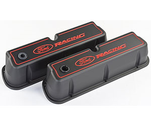 Ford Performance 302-003: Die-Cast Aluminum Tall Valve Covers for Small Block Ford 289-302-351W in Black Crinkle Finish with Red Ford Racing Emblem