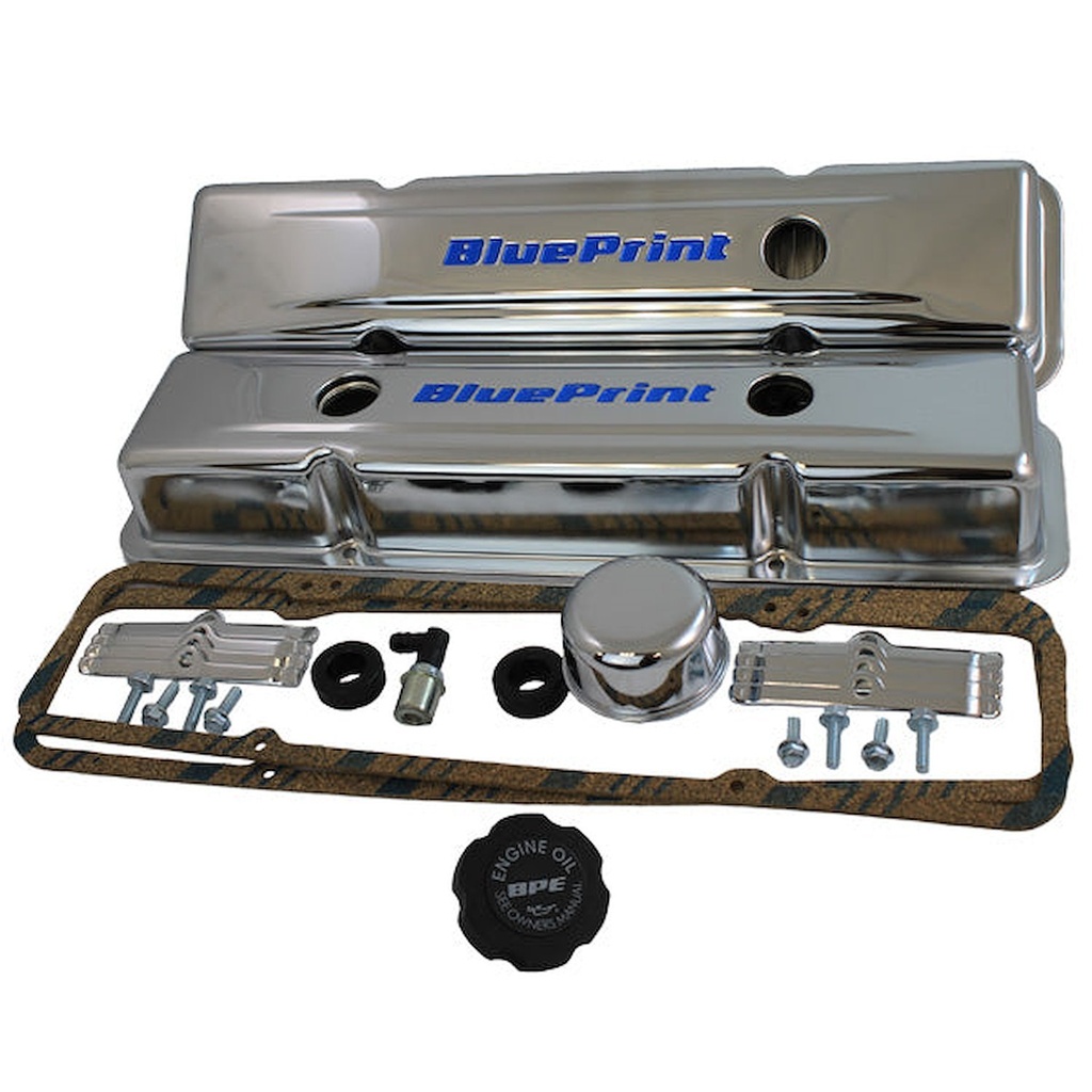 Blueprint Engines BPP9518: BPP9518 Valve Cover Kit for Small Block Chevy Engines [Chrome]