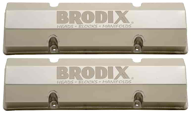 Brodix VC101: Sheet Metal Valve Covers Small Block Chevy - Natural Finish with Laser-Etched Brodix Logo