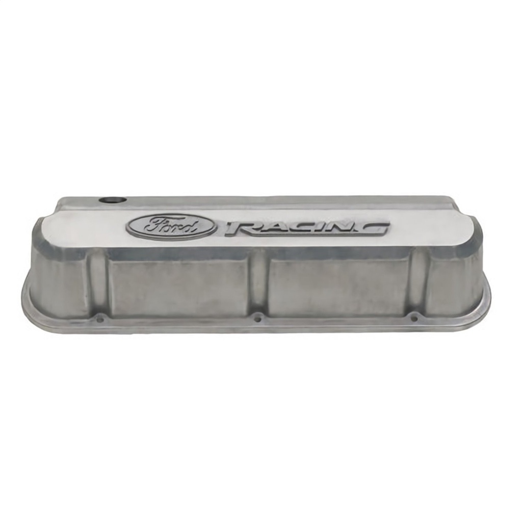 Ford Performance 302-146: Slant-Edge Tall Aluminum Valve Covers for Small Block Ford 289-302-351W in Natural Cast Finish with Raised Ford Racing Emblem