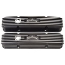 Edelbrock 41443: Classic Finned Valve Covers for 1959-1986 Small Block Chevy 262-400 with Black Powder Coated Finish