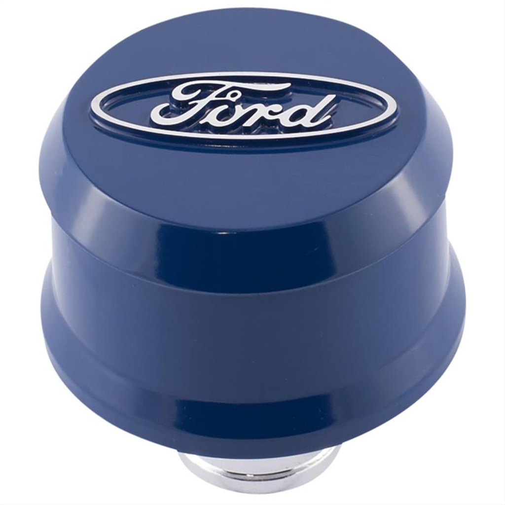 Ford Performance 302-436: Push-In Aluminum Valve Cover Air Breather Cap with Raised & Machined Oval Ford Emblem in Ford Blue Finish