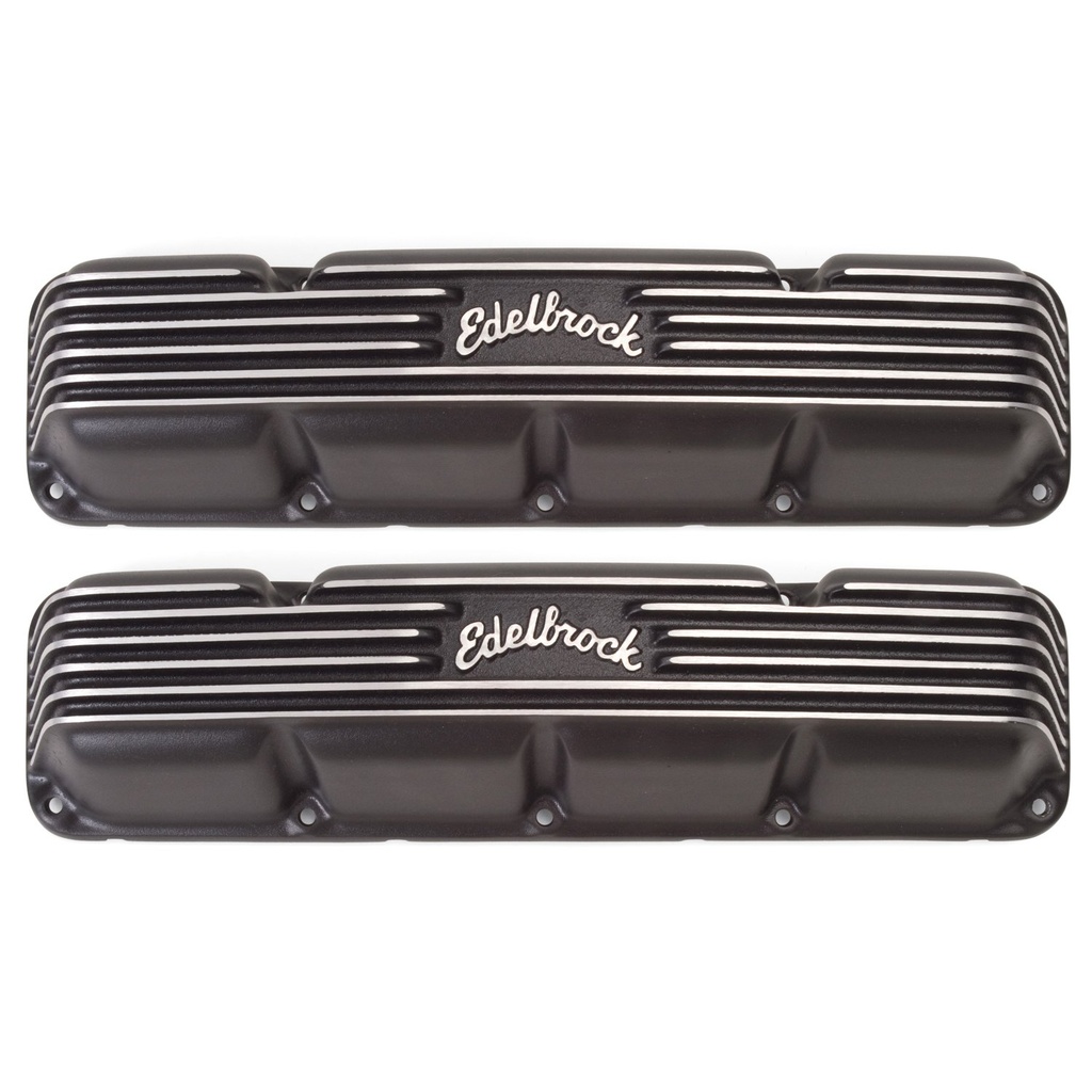 Edelbrock 41993: Classic Finned Valve Covers for 1967-1991 AMC/Jeep 290-401 V8 with Black Powder Coated Finish