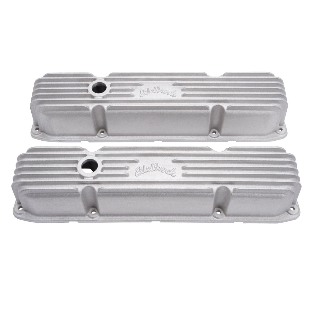 Edelbrock 41929: Classic Finned Valve Covers for Big Block Chrysler 383-440 with Satin Finish