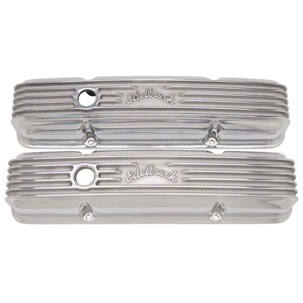 Edelbrock 4144: Classic Finned Valve Covers for 1959-1986 Small Block Chevy 262-400 with Polished Finish