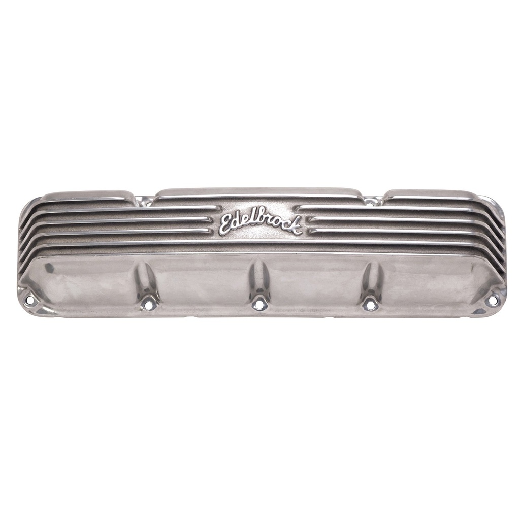 Edelbrock 4199: Classic Finned Valve Covers for 1967-1991 AMC/Jeep 290-401 V8 with Polished Finish