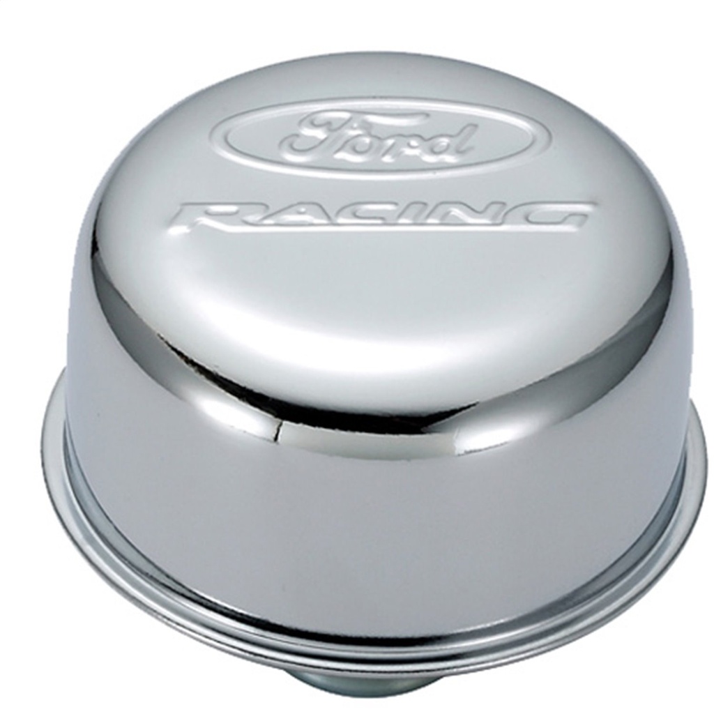 Ford Performance 302-215: Chrome Push-In Valve Cover Air Breather Cap with Ford RACING Emblem