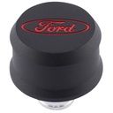 Ford Performance 302-440: Push-In Aluminum Valve Cover Air Breather Cap with Recessed Red Oval Ford Emblem in Black Crinkle Finish