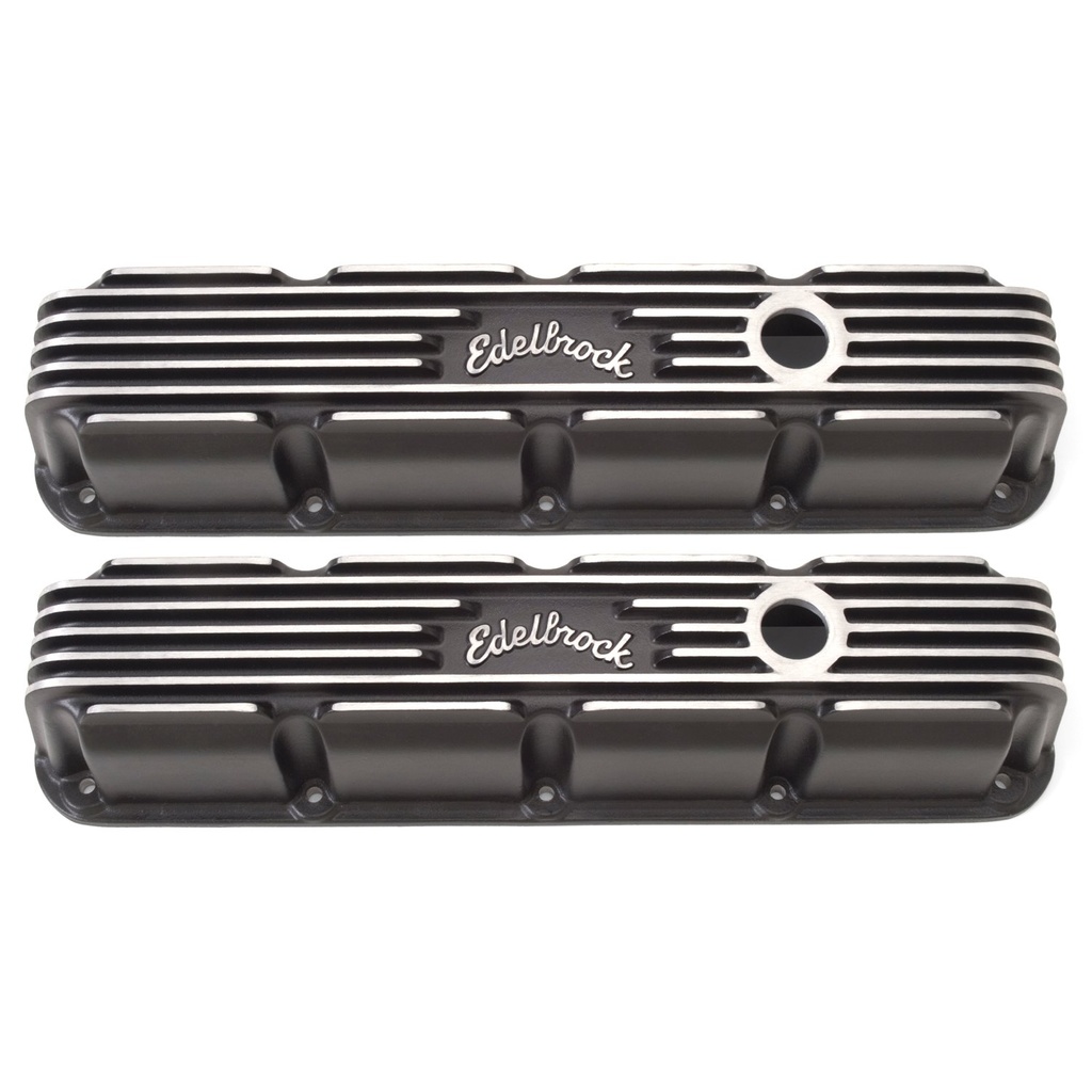 Edelbrock 41773: Classic Finned Valve Covers for Small Block Chrysler Magnum 5.2/5.9L with Black Powder Coated Finish